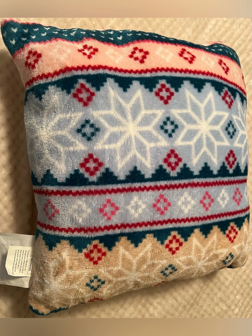 Plush Polar Bear Winter Throw Pillow in Cream and White